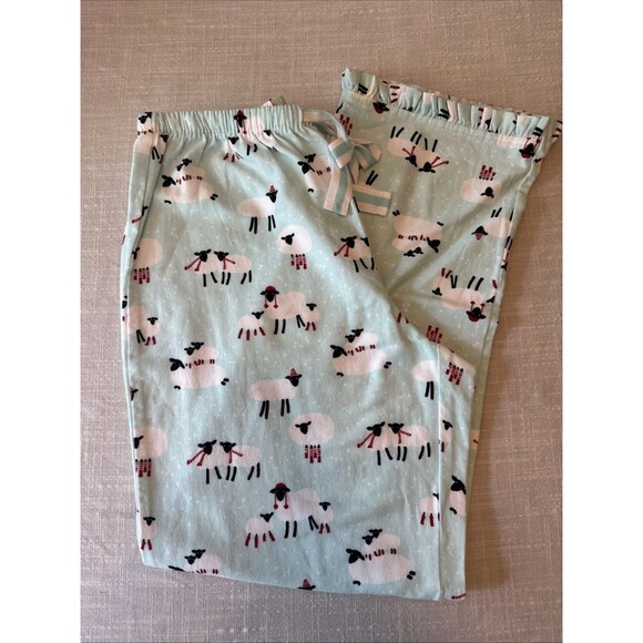 SLEEP SENSE  Sleep & Lounge Pants Flannel Snow‎ Sheep Ruffle Women’s Size Medium - Picture 1 of 9